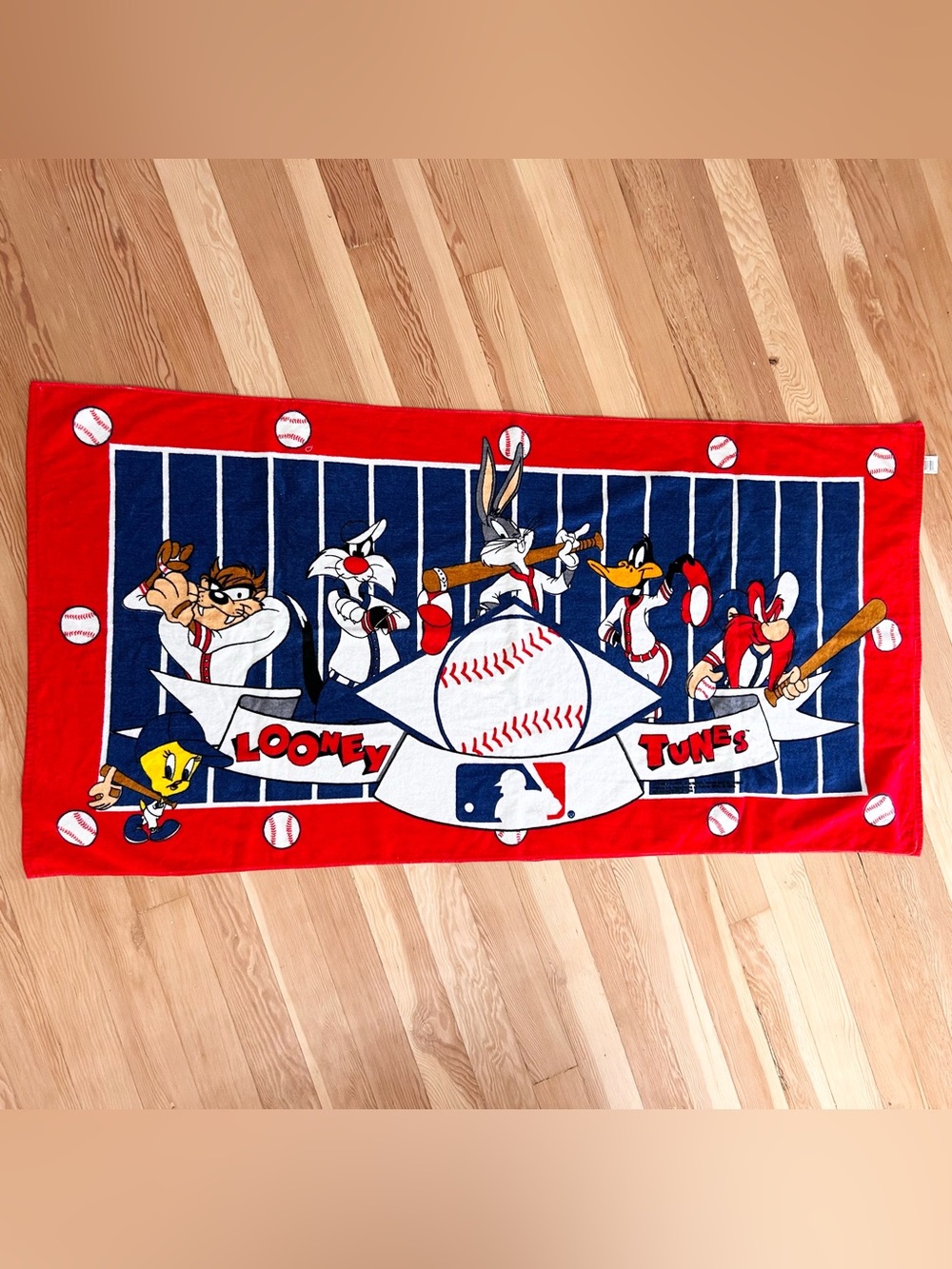 Vintage 90s Marimac Looney Tunes MLB Baseball Terry Beach Towel Bugs Bunny Rare